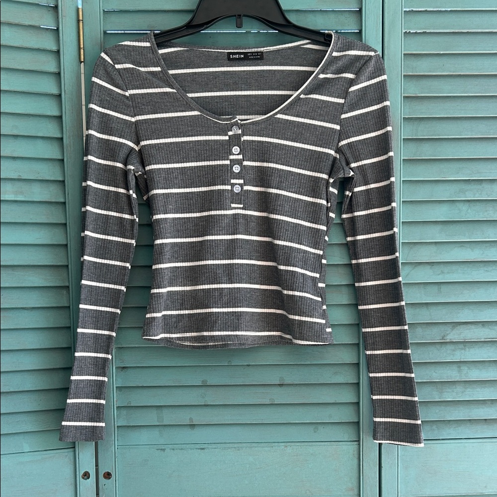 SHEIN Black and White Striped Button Down Top